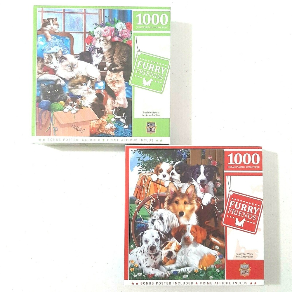 Master Pieces Furry Friends Marcello Corti 1000 Piece Jigsaw Puzzle Lot of 2